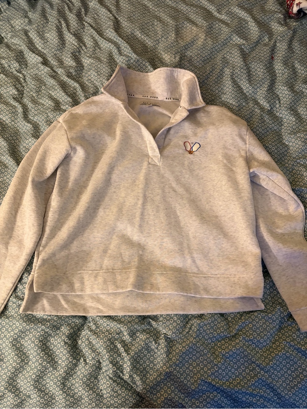 Rae Dunn Light Gray Collared Pullover with Small Embroidered Heart